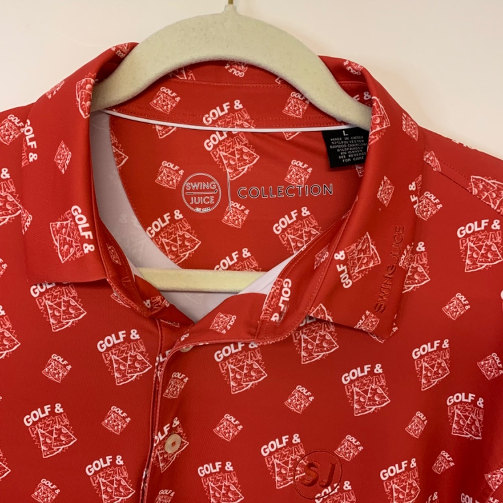 Swing Juice men’s polo SZ L golf quirky fun unique pizza lightweight bamboo - Picture 2 of 8
